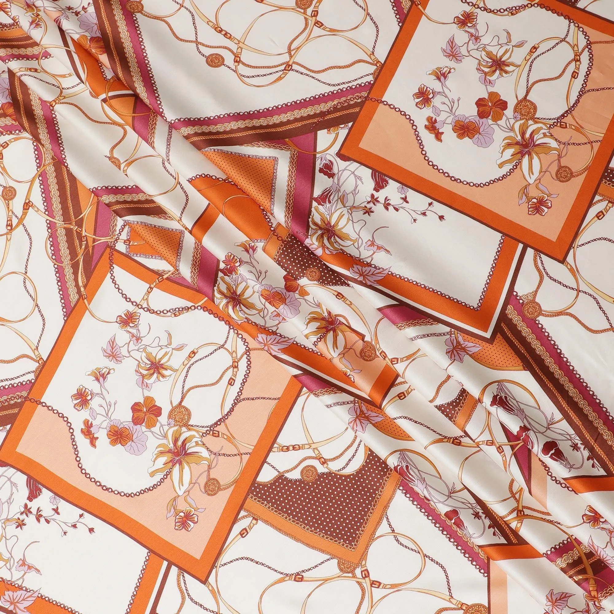 Cream Premium Italian viscose fabric with multicolor print in abstract design-D12523