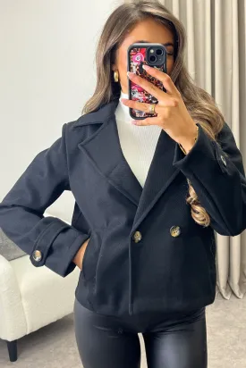 Cruz Black Wool Look Button Up Trench Jacket