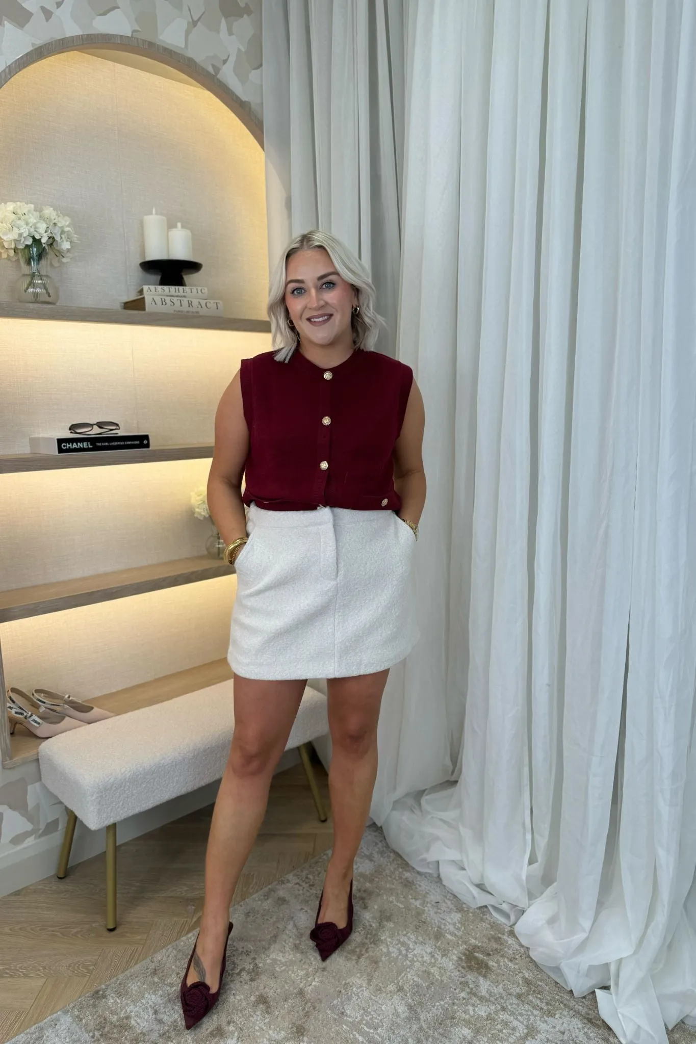 Daisy Textured Mini Skirt In Off White