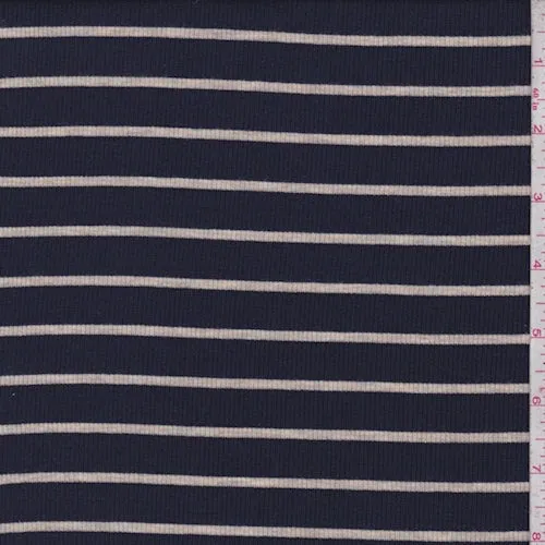 Dark Navy/Sand Stripe Jersey Rib Knit Fabric
