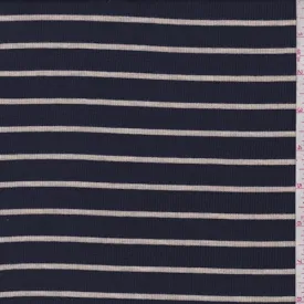 Dark Navy/Sand Stripe Jersey Rib Knit Fabric