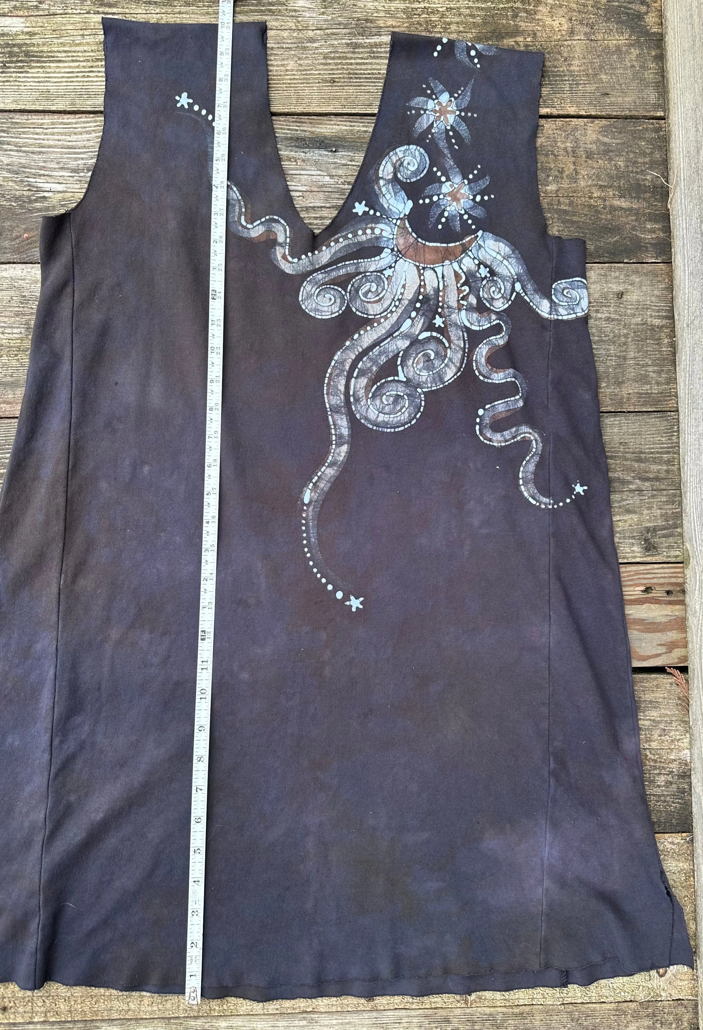 Daytime Dark Woods Organic Cotton Batik Dress Tunic Top - size Large