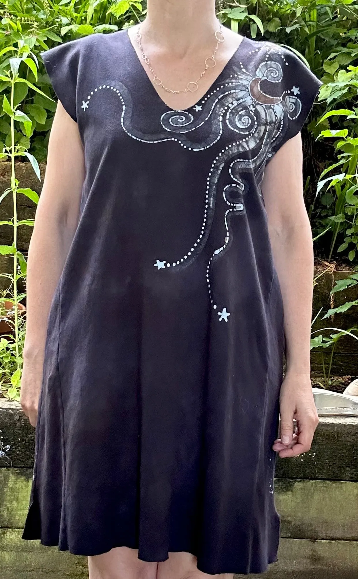 Daytime Dark Woods Organic Cotton Batik Dress Tunic Top - size Large