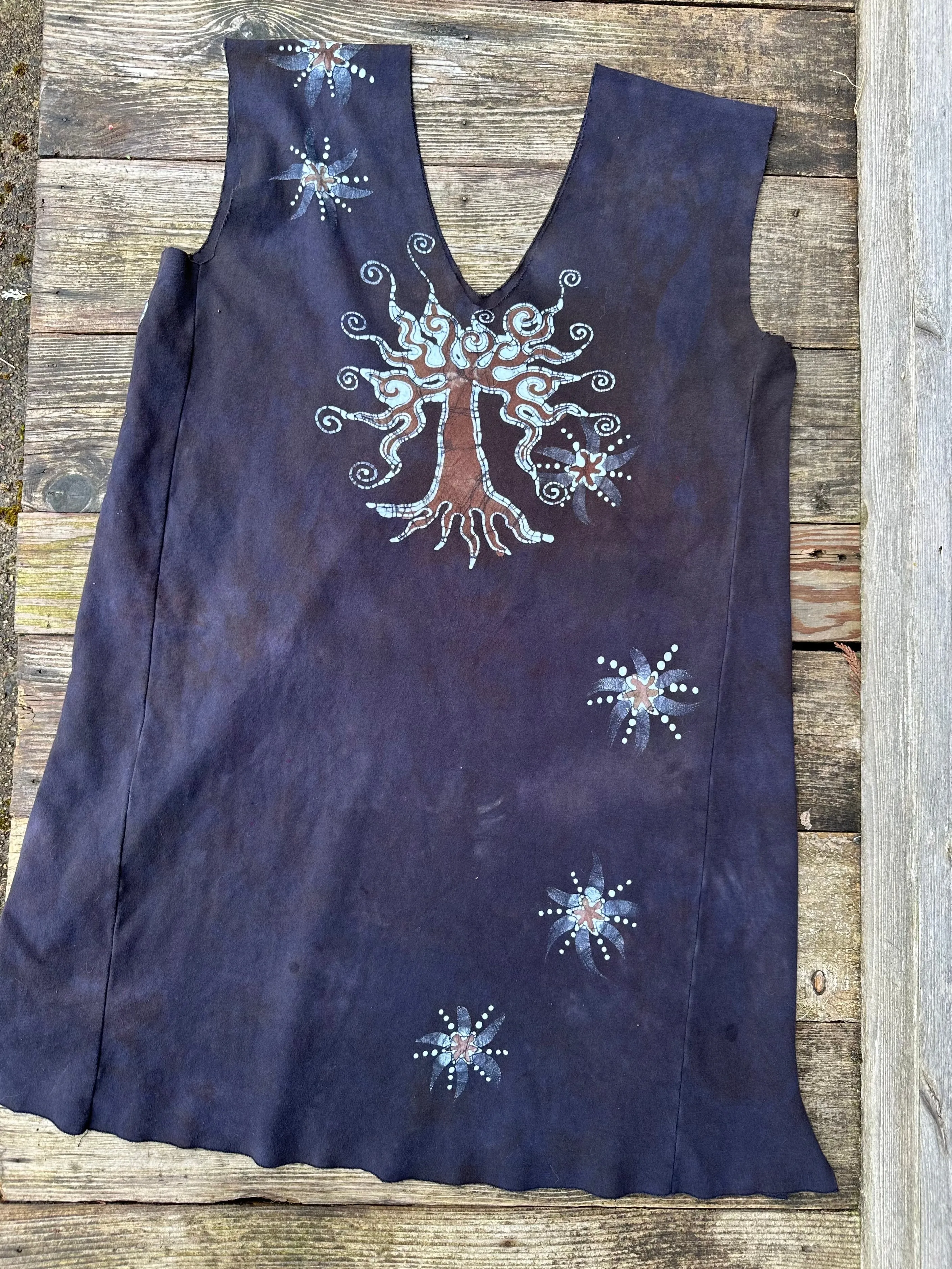 Daytime Dark Woods Organic Cotton Batik Dress Tunic Top - size Large
