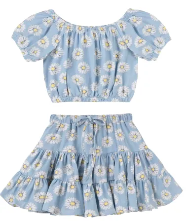 Designer Kidz Top & Skirt - Chambray Blue