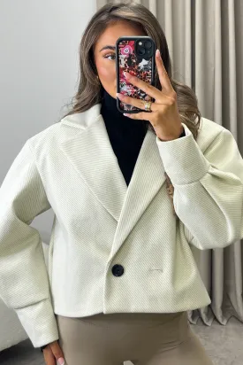 Devyn Beige Striped Wool Look Button Up Trench Jacket