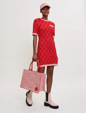 DIAMOND PATTERN RHINESTONE KNIT DRESS