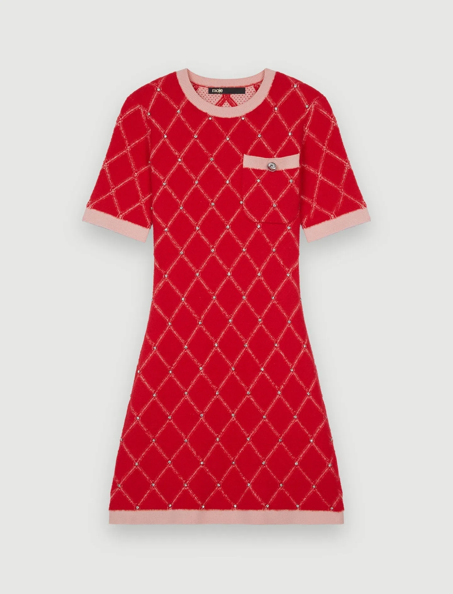 DIAMOND PATTERN RHINESTONE KNIT DRESS