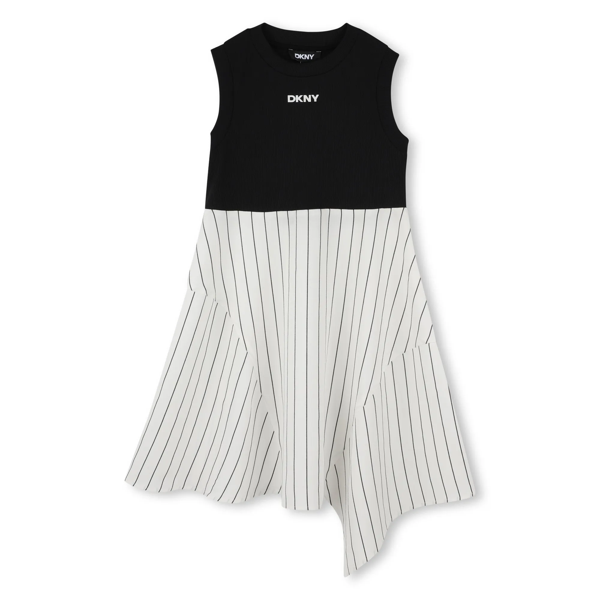 DKNY SHORT SLEEVE STRIPED BOTTOM ASYMMETRICAL DRESS
