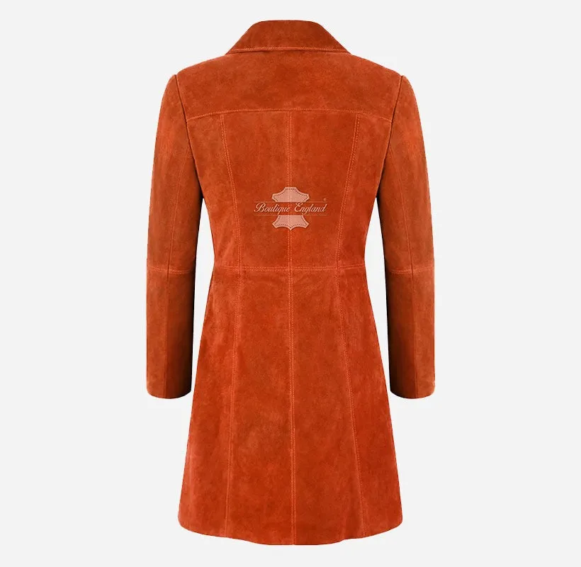 ELEGANT Women's Classic Suede Trench Coat Knee Length Coat