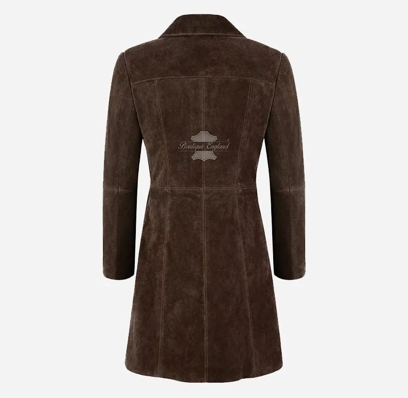 ELEGANT Women's Classic Suede Trench Coat Knee Length Coat