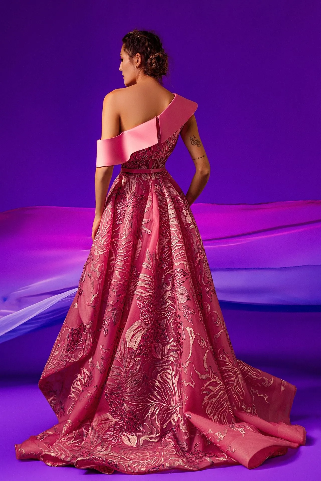 Embroidered Cadi Asymmetric A-line Dress