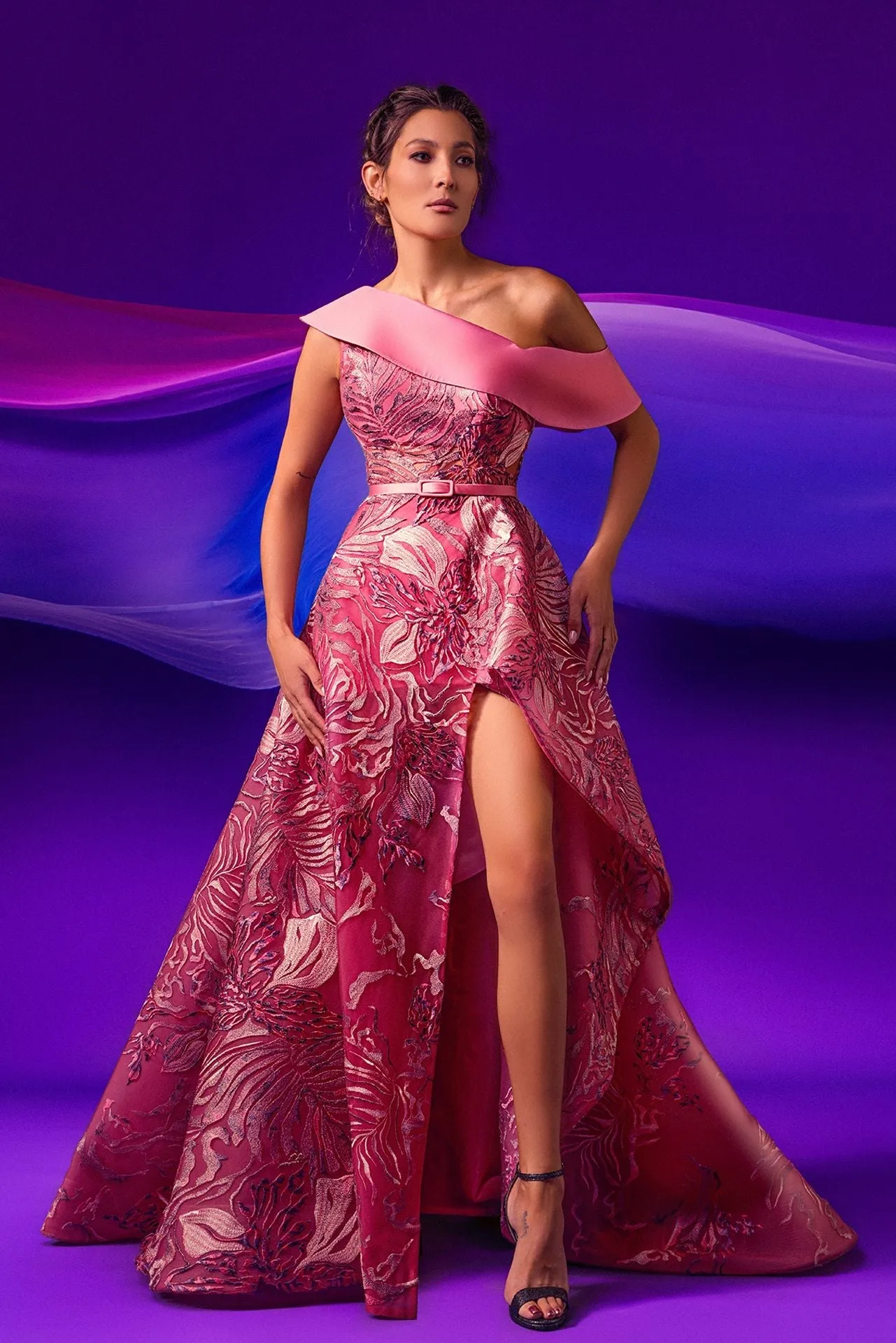 Embroidered Cadi Asymmetric A-line Dress