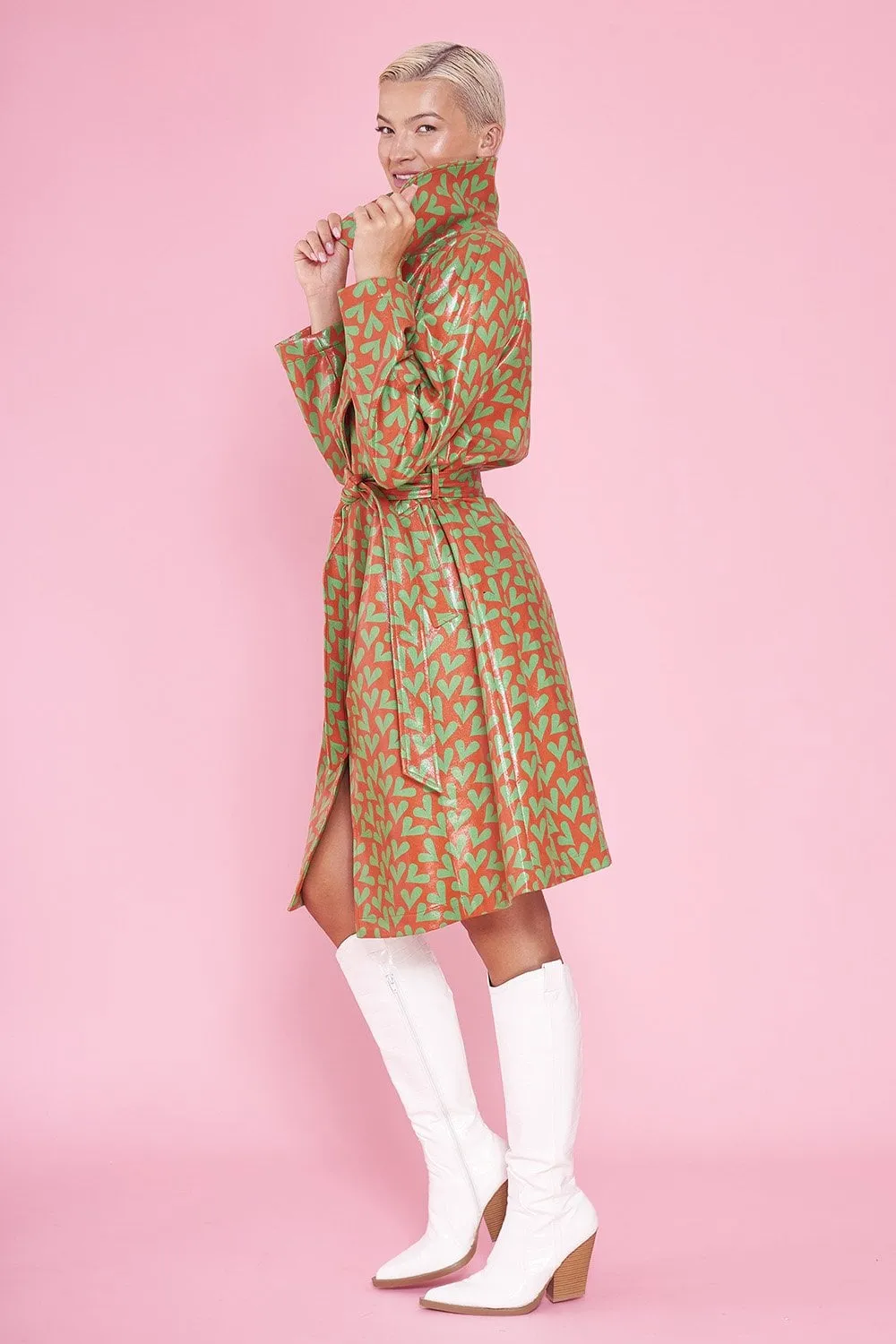 Faux Suede Heart Trench Coat