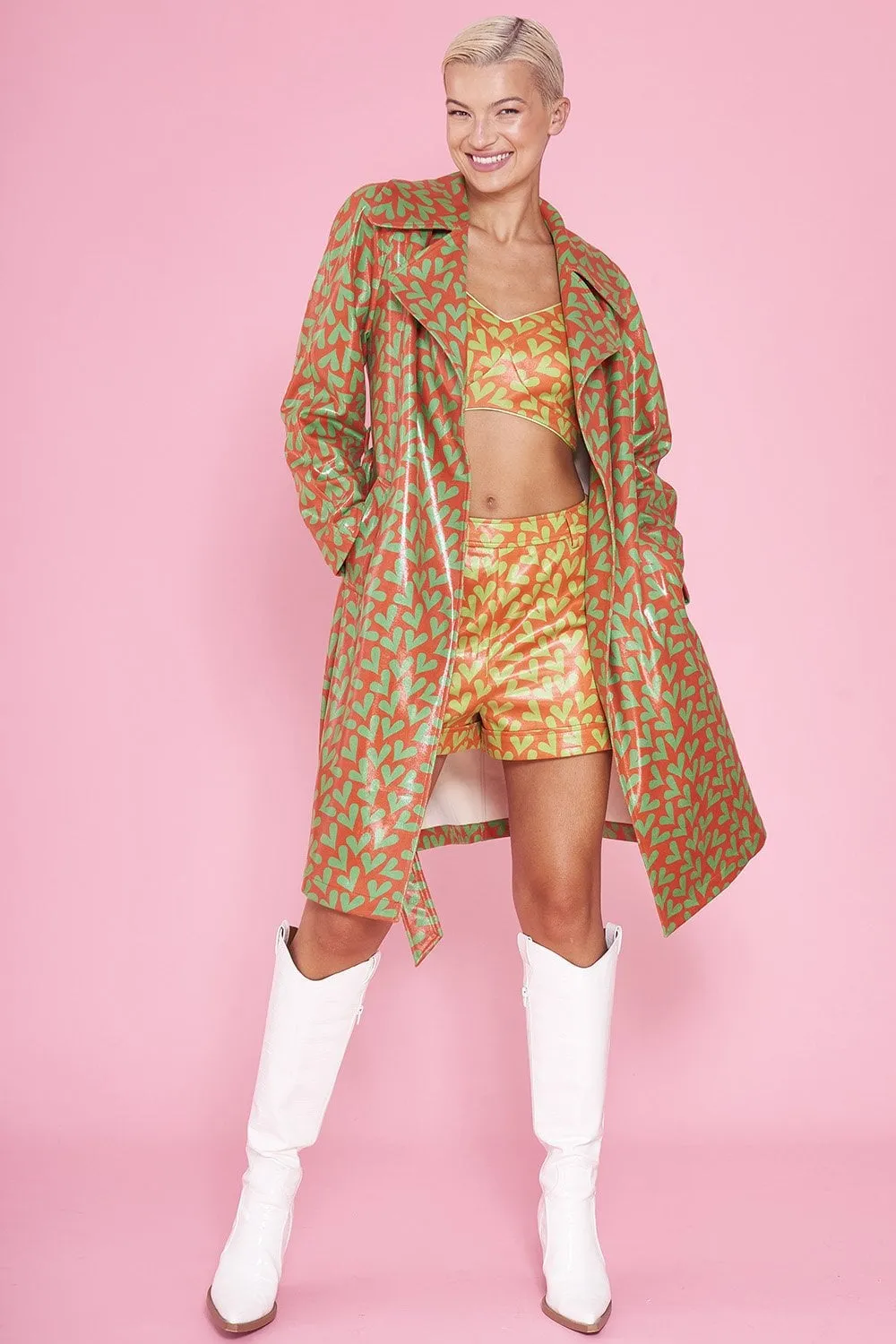 Faux Suede Heart Trench Coat