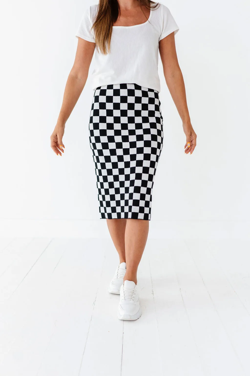 Finish Line Checkered Skirt in Black