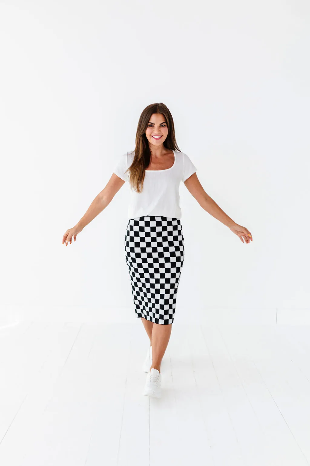 Finish Line Checkered Skirt in Black