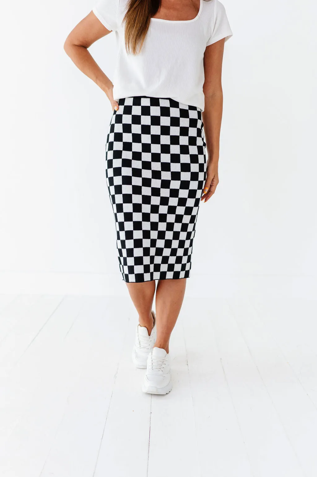 Finish Line Checkered Skirt in Black