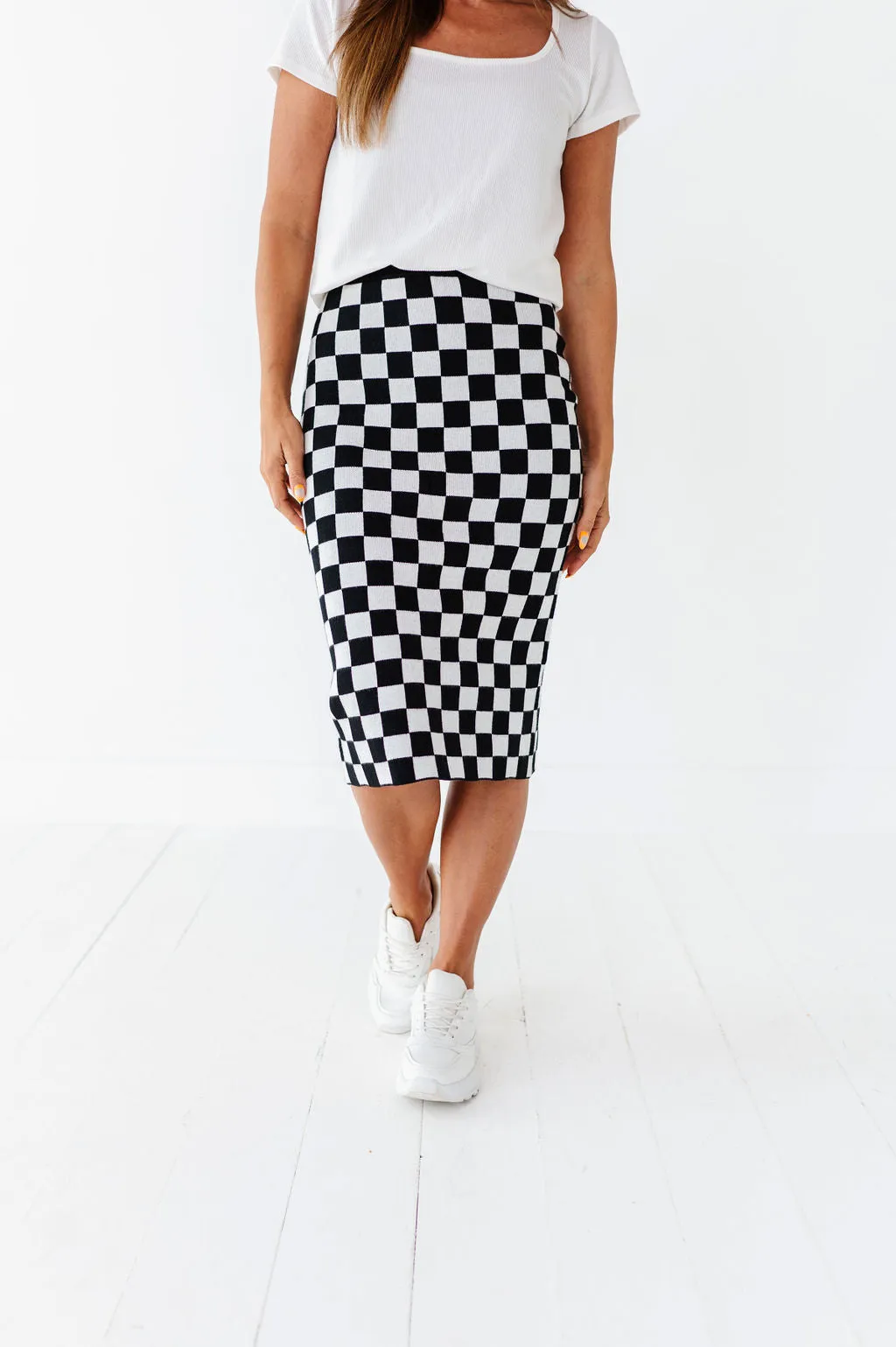 Finish Line Checkered Skirt in Black