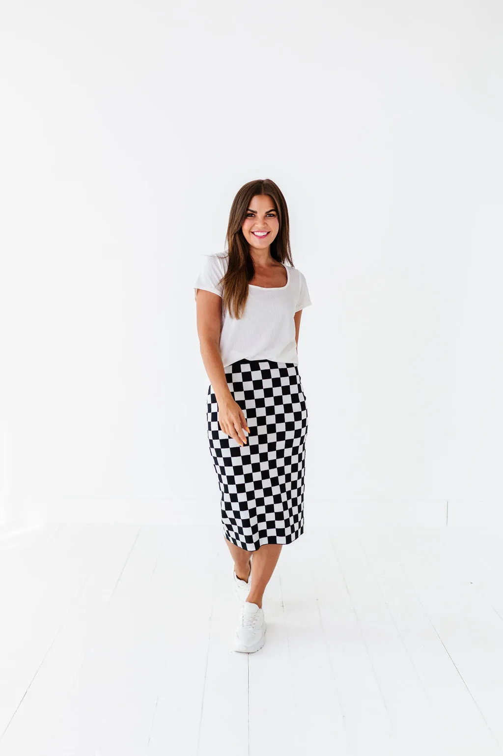 Finish Line Checkered Skirt in Black
