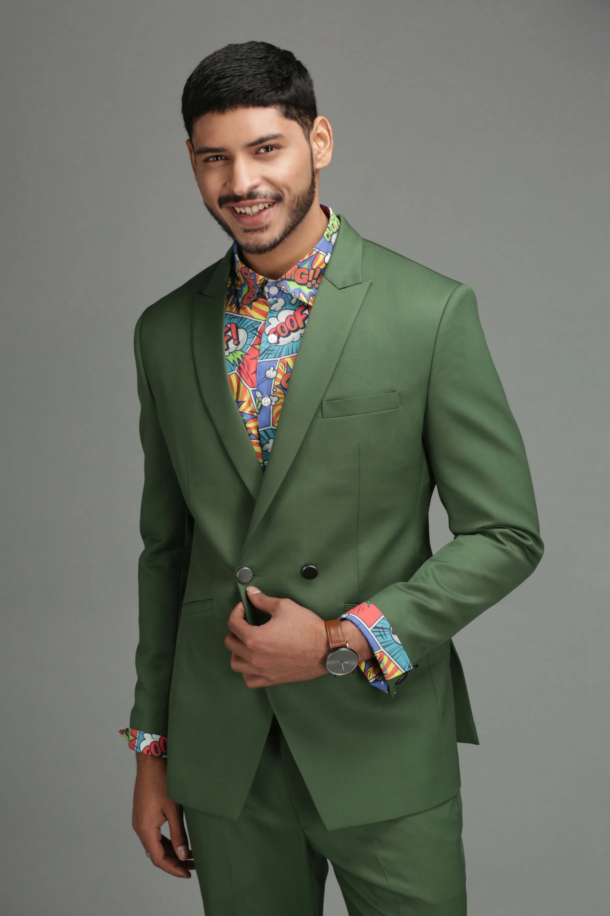 Green one button suit