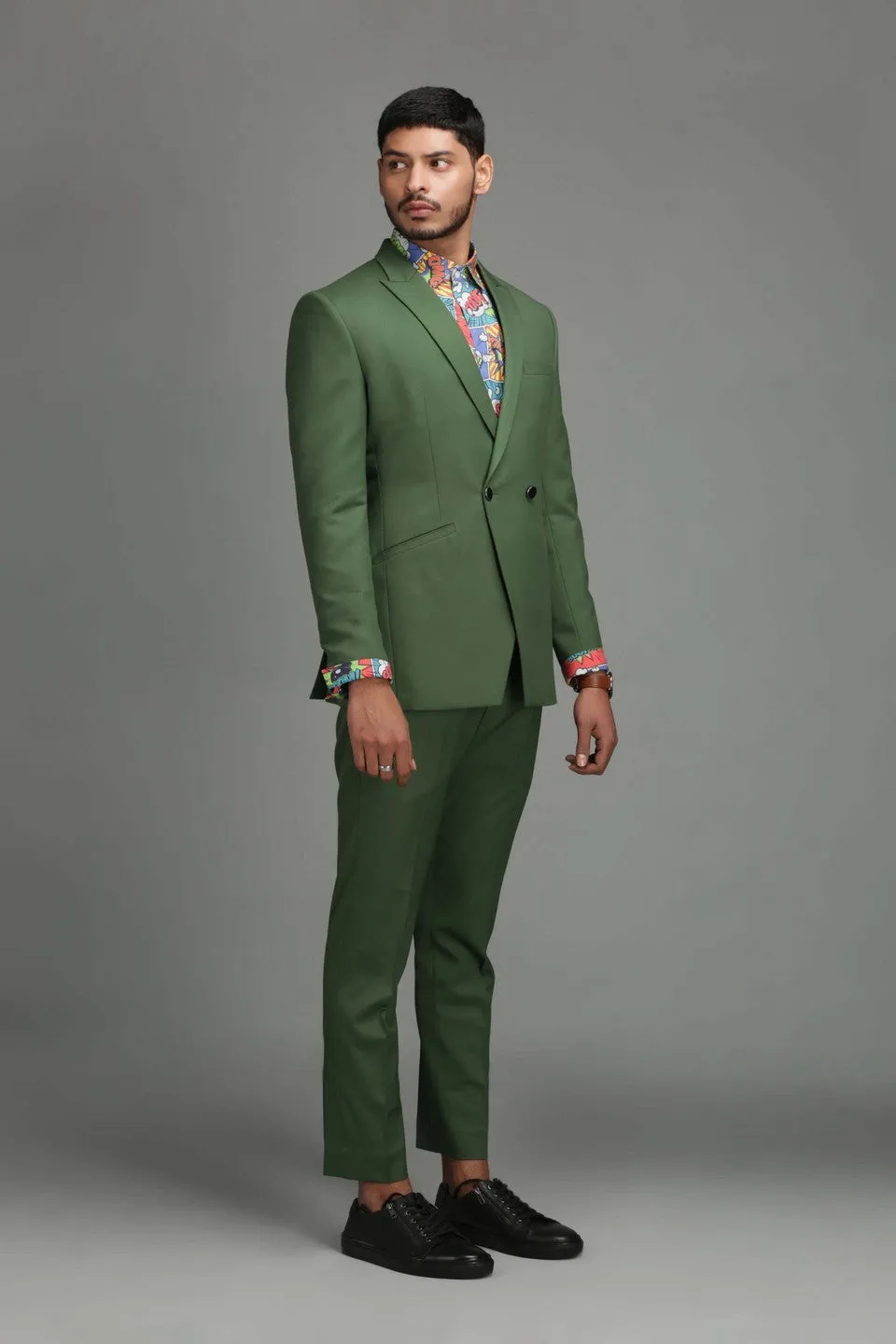 Green one button suit