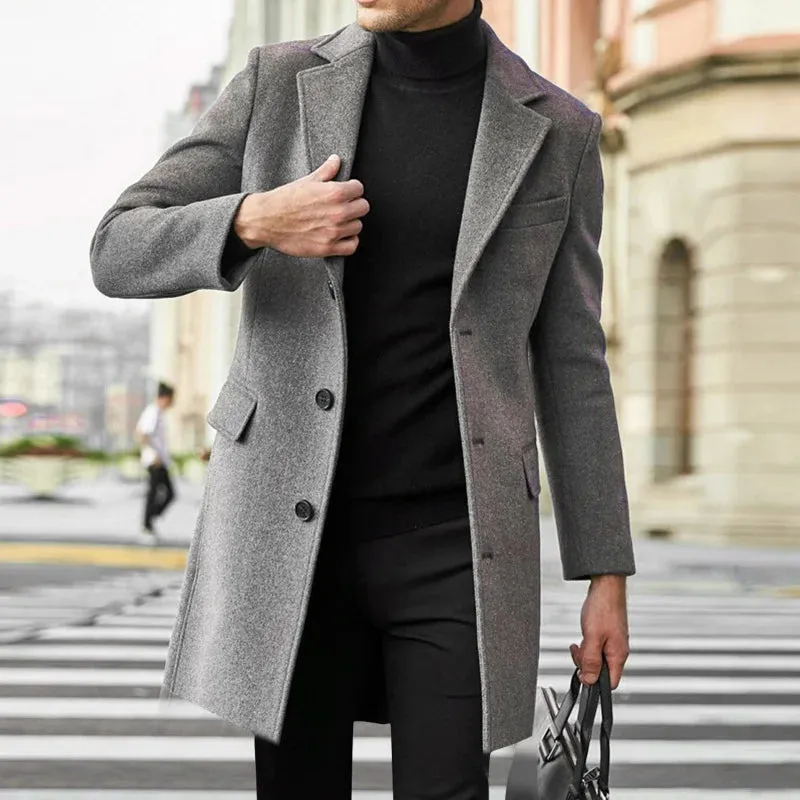 Herbst Winter Herren Casual Wollmantel Britischer Stil Herren Langarm Wolljacke gefüttert