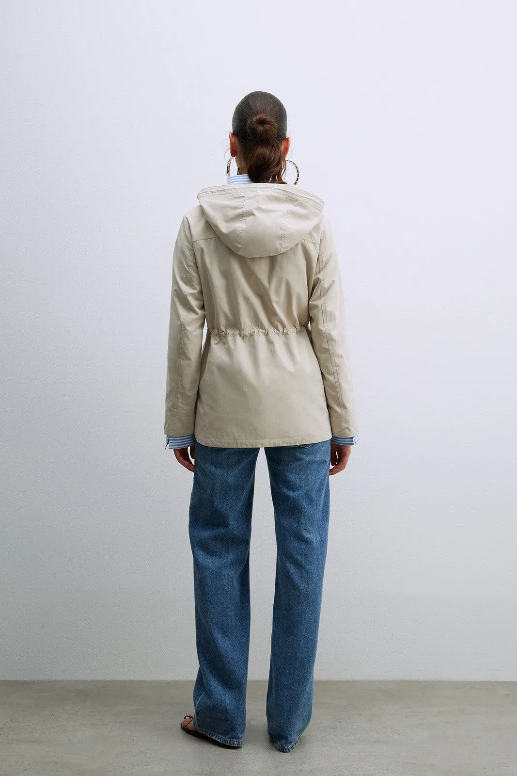 Hooded Parka W Snitched Waist - Grey