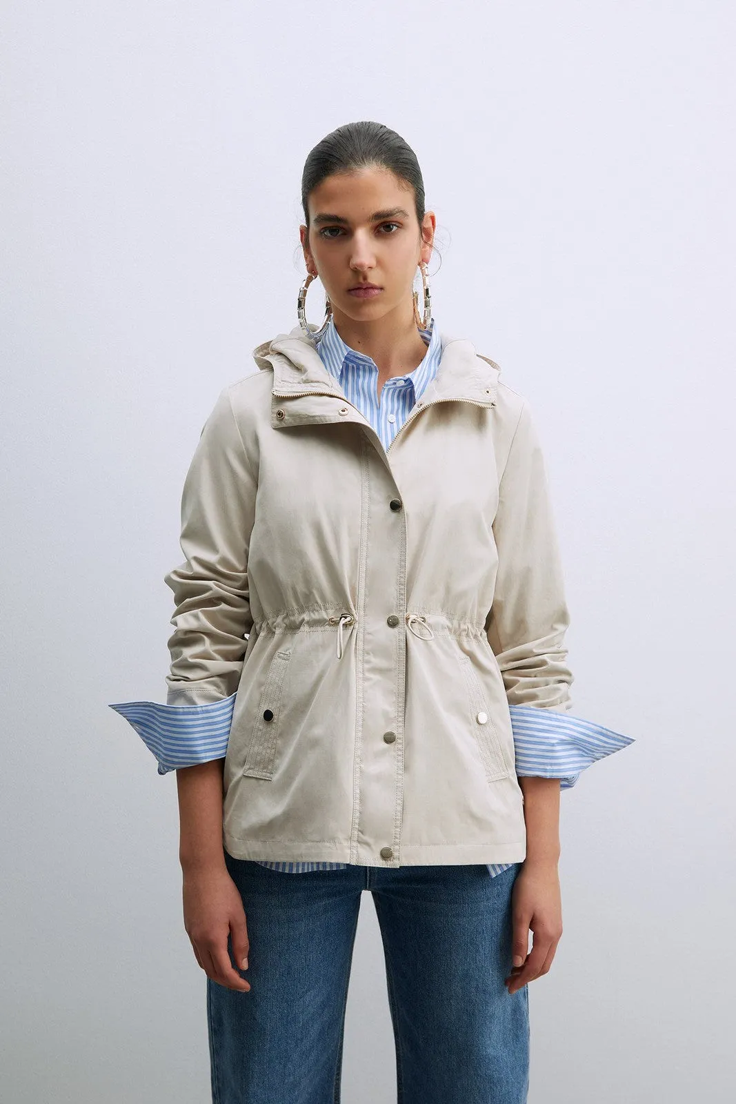 Hooded Parka W Snitched Waist - Grey