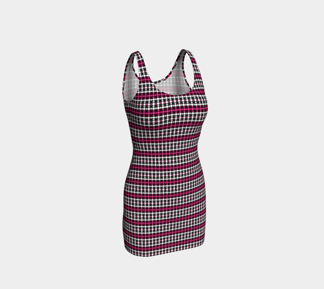 Hot Pink Accented Vintage Print Bodycon Dress