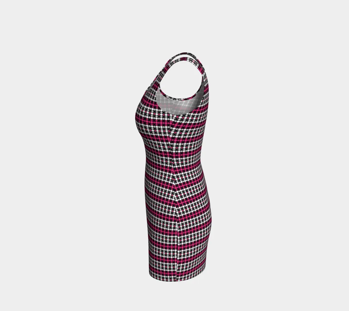 Hot Pink Accented Vintage Print Bodycon Dress