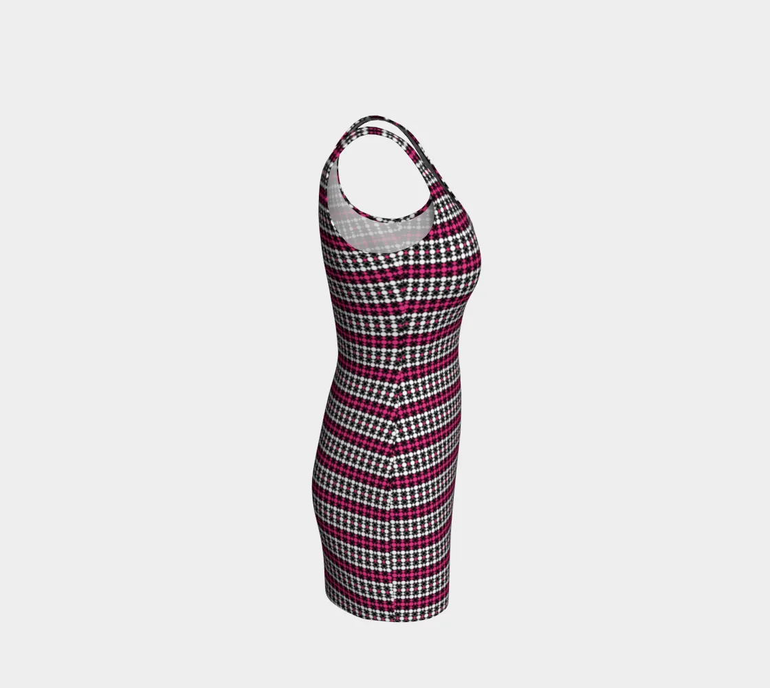 Hot Pink Accented Vintage Print Bodycon Dress