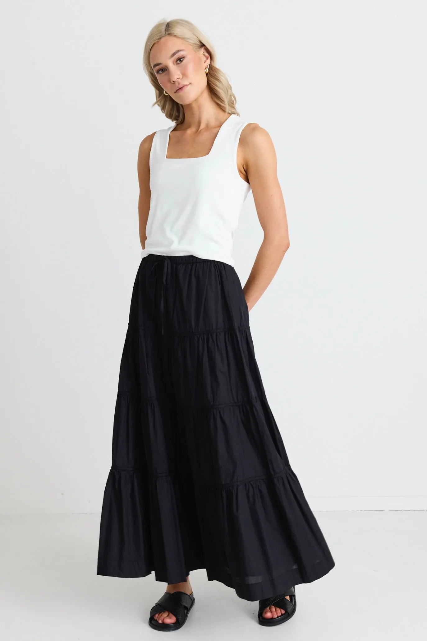 Jealous Black Cotton Multi Tiered Maxi Skirt