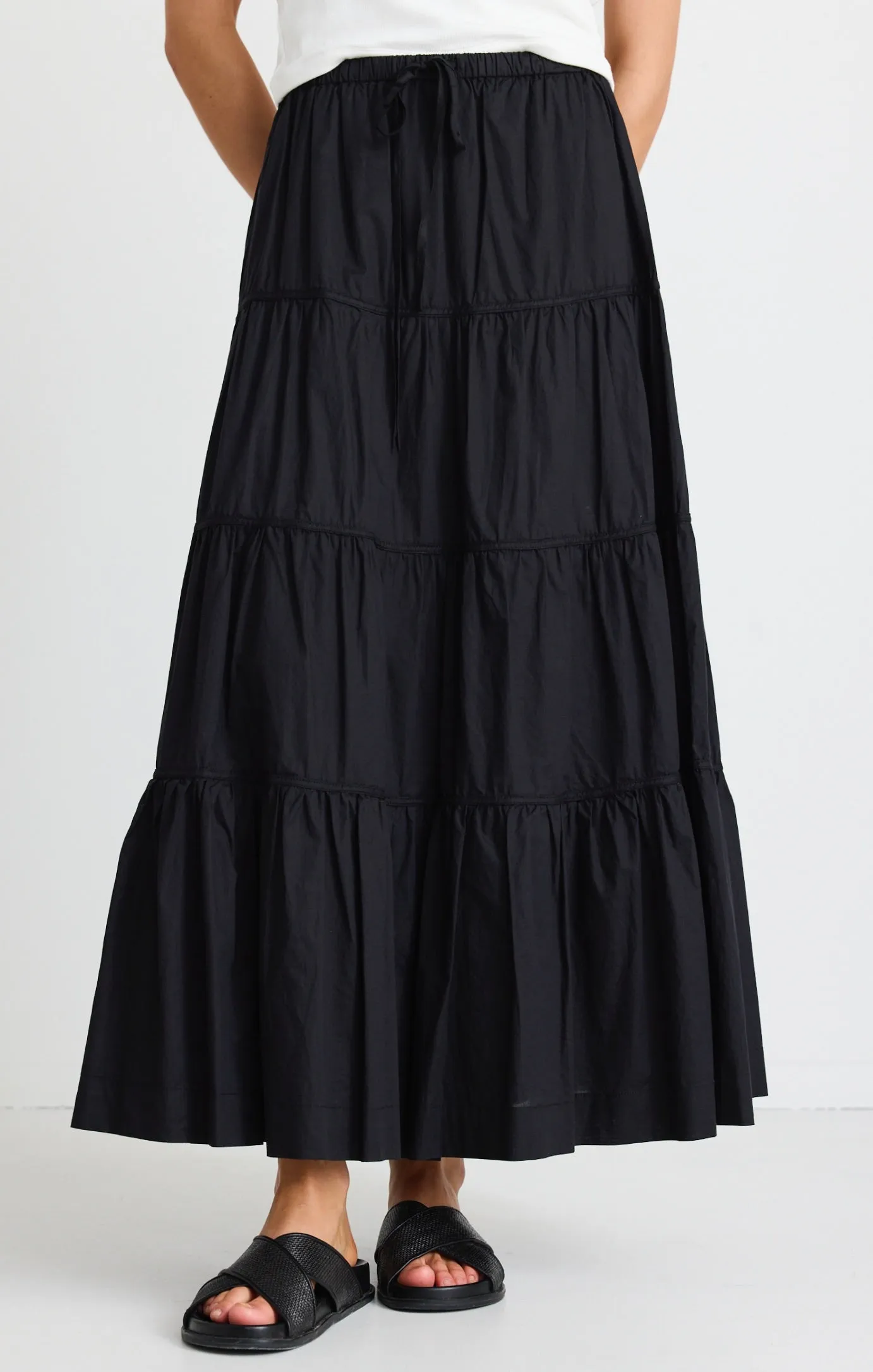 Jealous Black Cotton Multi Tiered Maxi Skirt