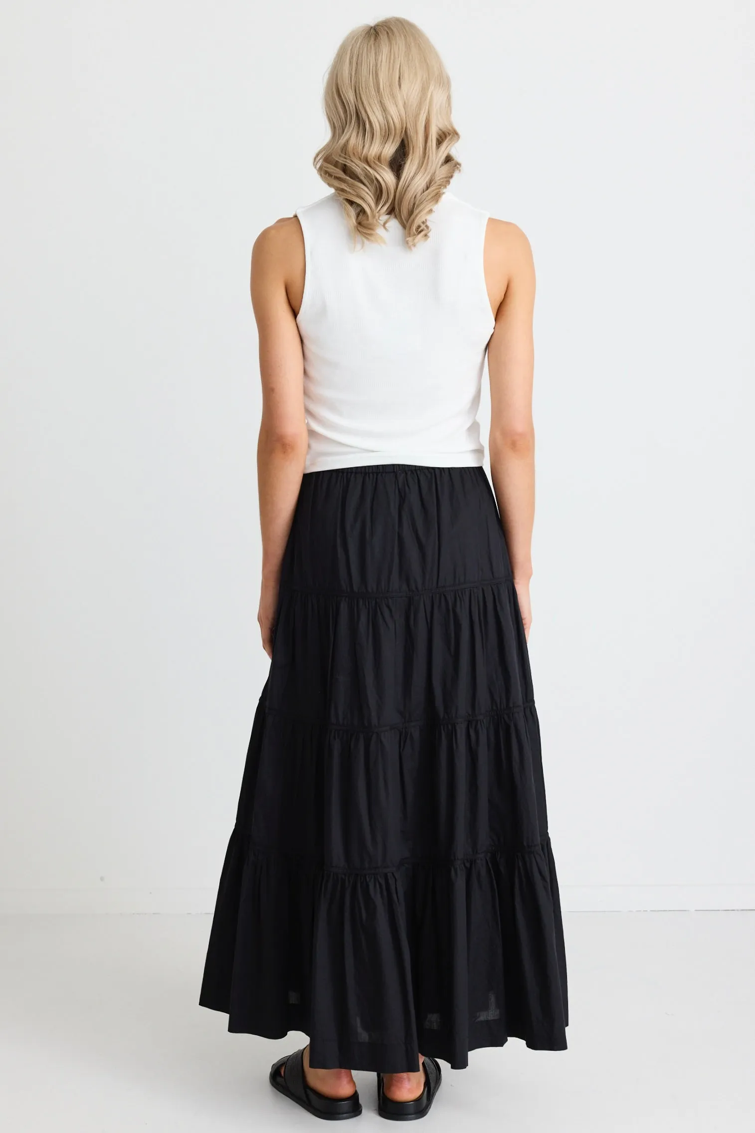 Jealous Black Cotton Multi Tiered Maxi Skirt