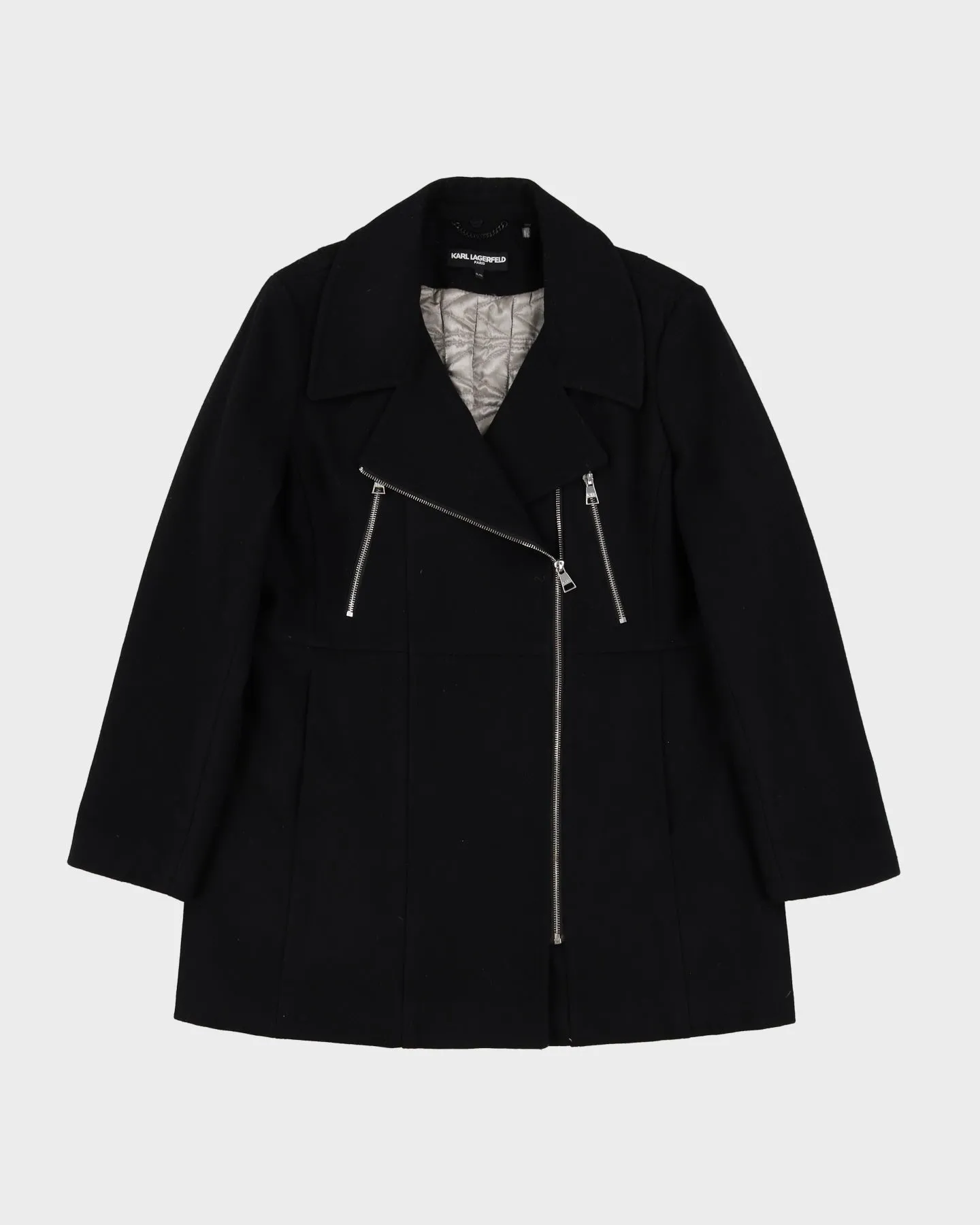 Karl Lagerfeld Black Wool-Blend Overcoat - M