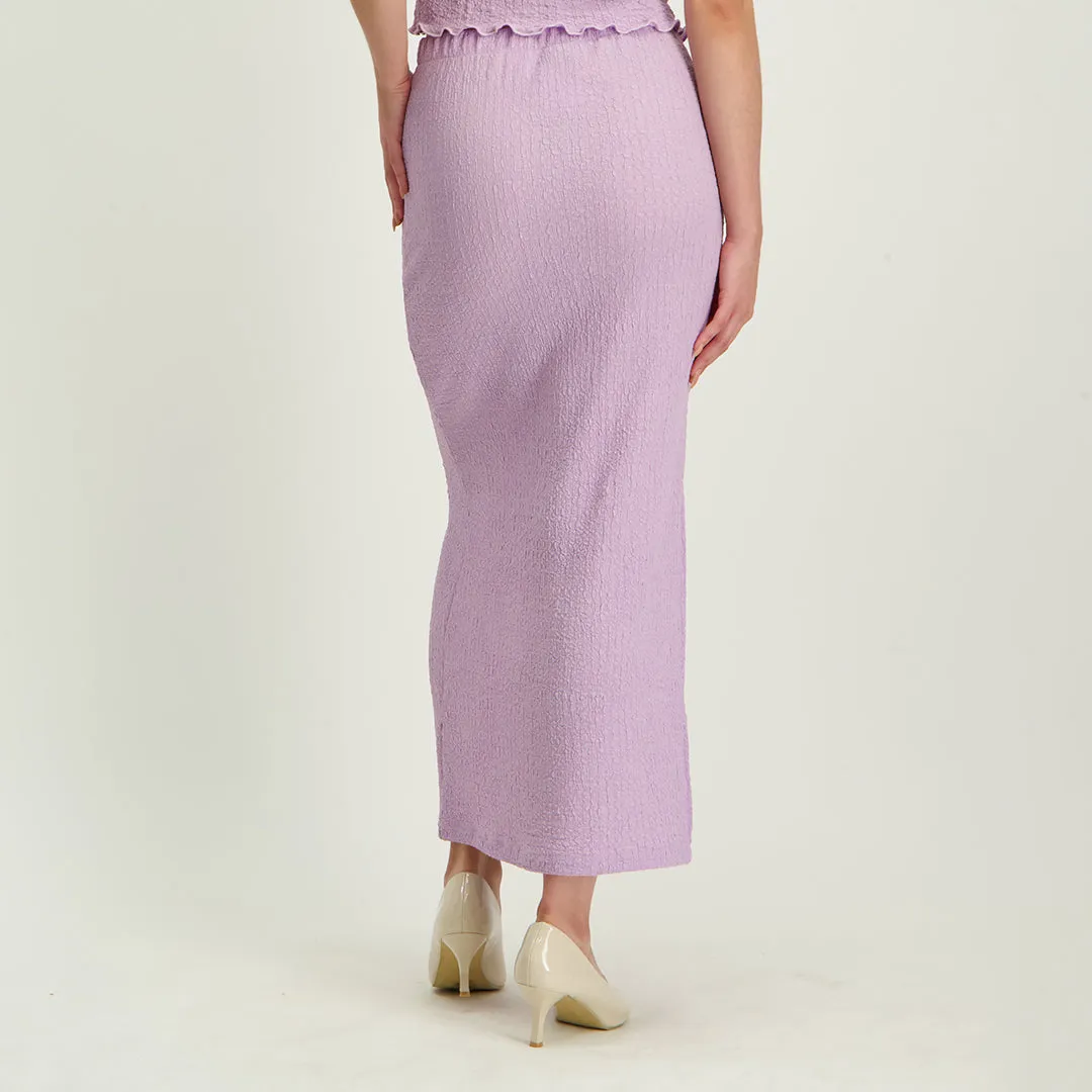 LADIES NOVA FASHION  LILAC TEXTURED MIDI SKIRT WITH SIDE SLIT