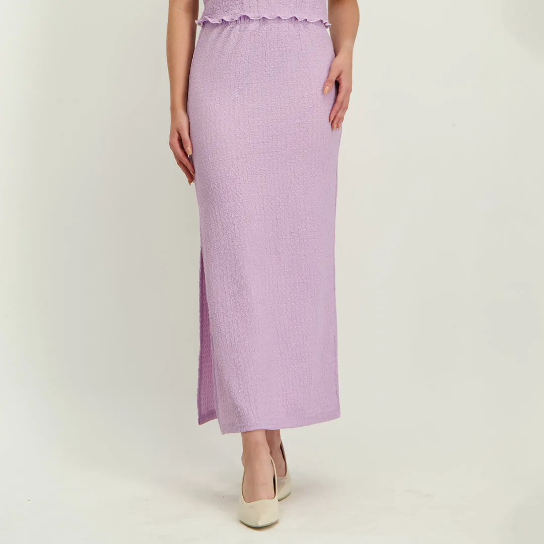 LADIES NOVA FASHION  LILAC TEXTURED MIDI SKIRT WITH SIDE SLIT