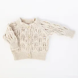 Leaf Lace Hand Knit Cardigan Sweater | Natural