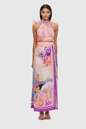 Leo Lin Estella Wrap Midi Skirt - Neptune Print in Coral
