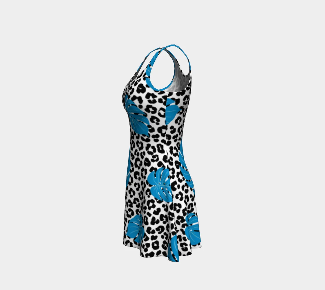 Leopard and Palm Leaf Print Flare Dress
