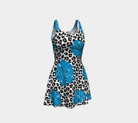 Leopard and Palm Leaf Print Flare Dress
