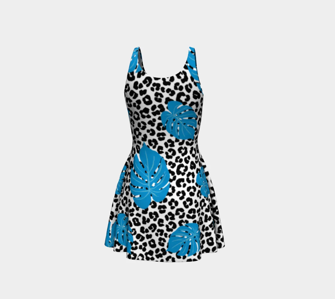Leopard and Palm Leaf Print Flare Dress