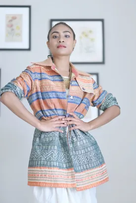 Medium, Periyar, Handmade Kantha Trench Coat in Vintage Saree Borders Fabric
