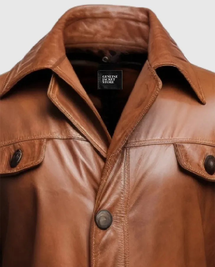 Men's Vintage Brown Long Leather Coat