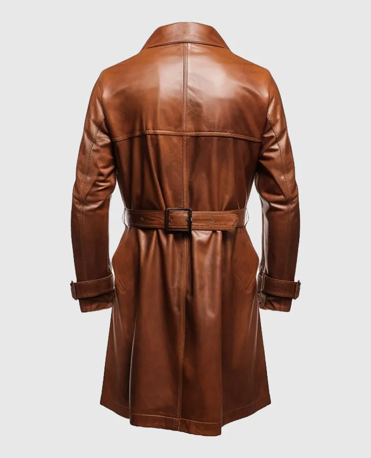 Men's Vintage Brown Long Leather Coat