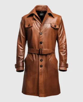 Men's Vintage Brown Long Leather Coat