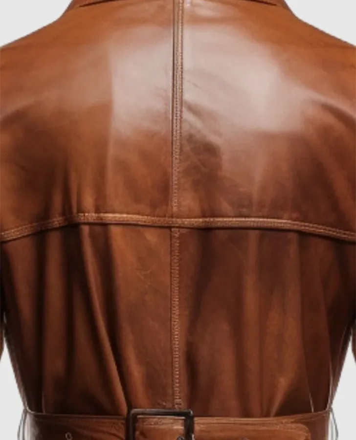 Men's Vintage Brown Long Leather Coat