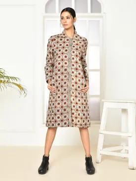 Mia Pure Cotton Dabu Printed Women's Long Coat