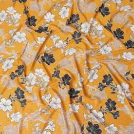 Mustard viscose printed fabric with multi colour prints in floral design-D11161